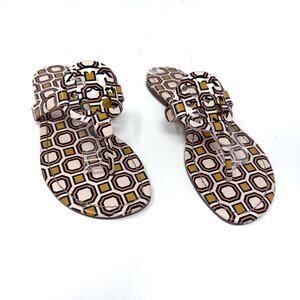 TORY BURCH Yellow Pink Geometric Print Patent Leather Miller Sandals Size 7.5